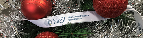 A picture of a NeSI lanyard in a decorated Christmas tree