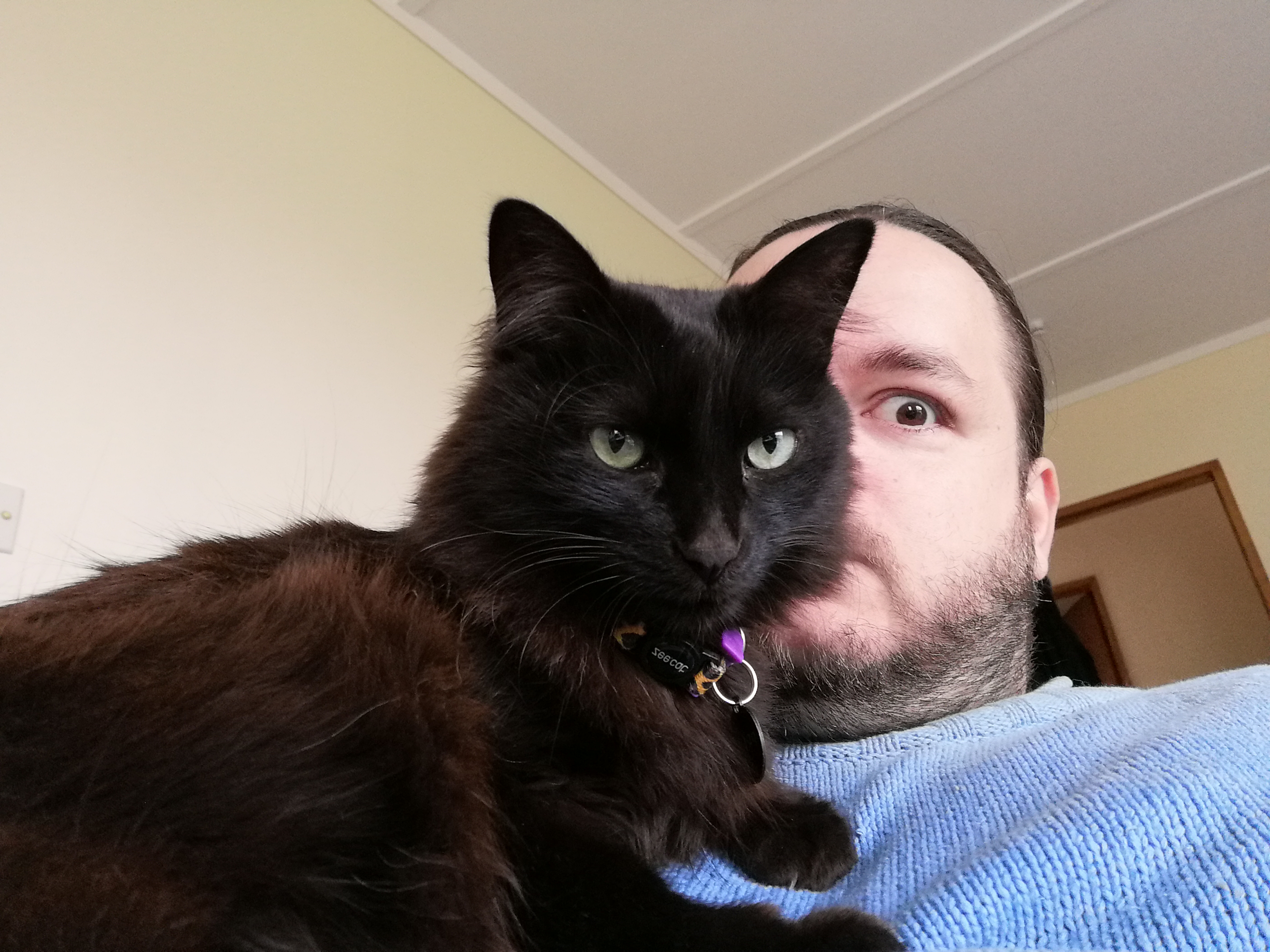 Picture of Jehferson with a black cat.