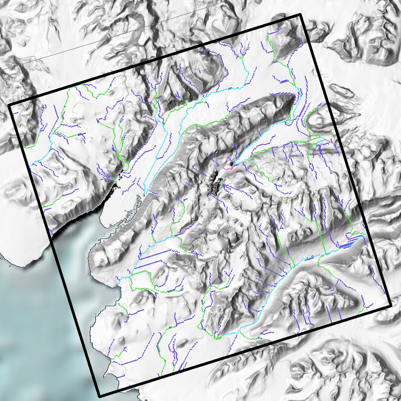 A plot of the stream network from one of Jono Conway's study areas.