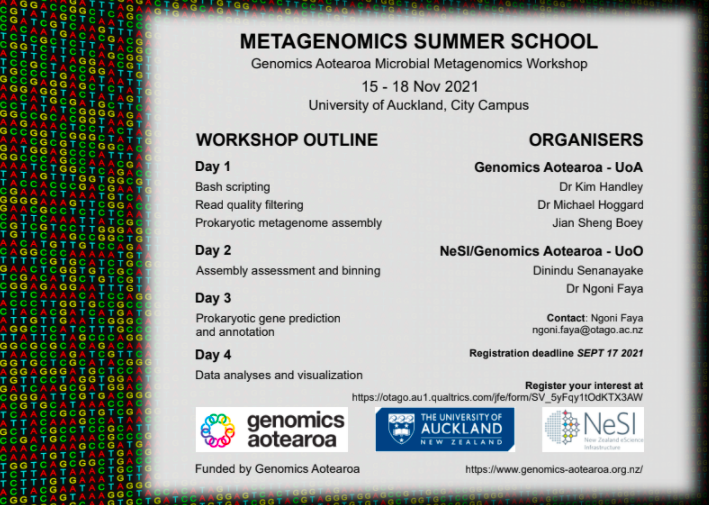 Poster detailing the programme for the 2021 Metagenomics Summer School