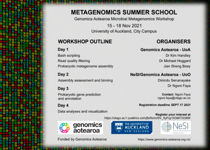 Poster detailing the programme for the 2021 Metagenomics Summer School 