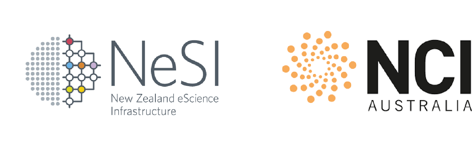 Logos of NeSI and NCI Australia