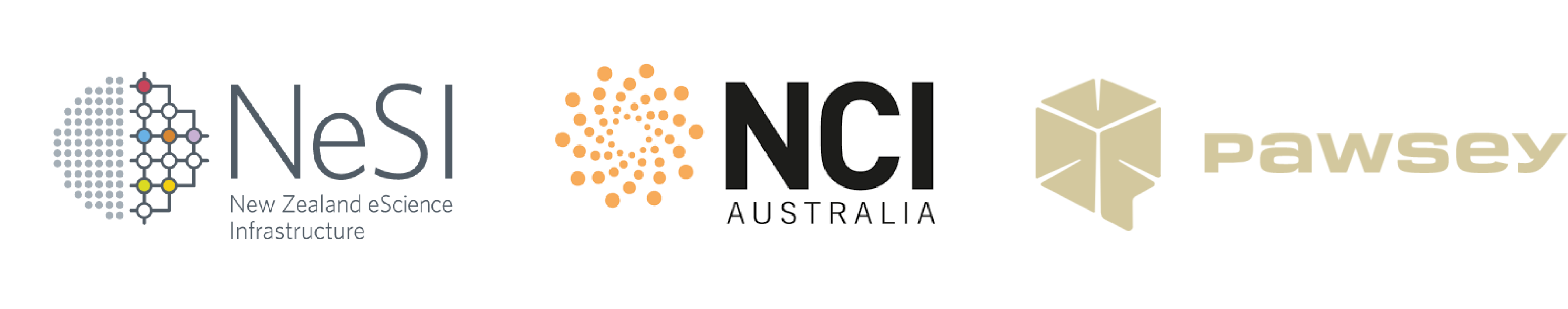 NeSI, NCI Australia, Pawsey logos