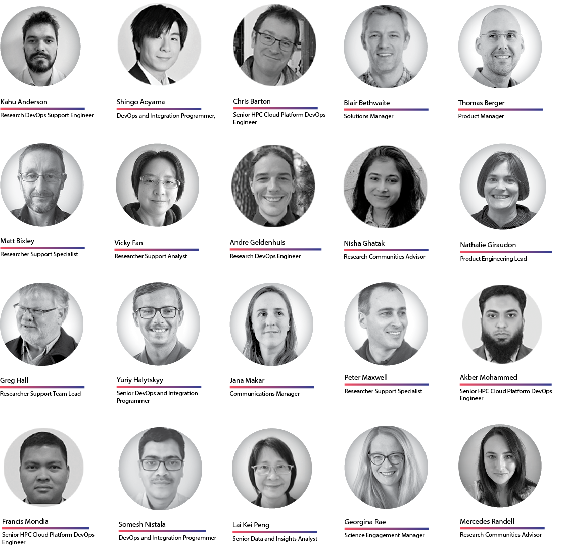 NeSI Team photos. Last names from A to R