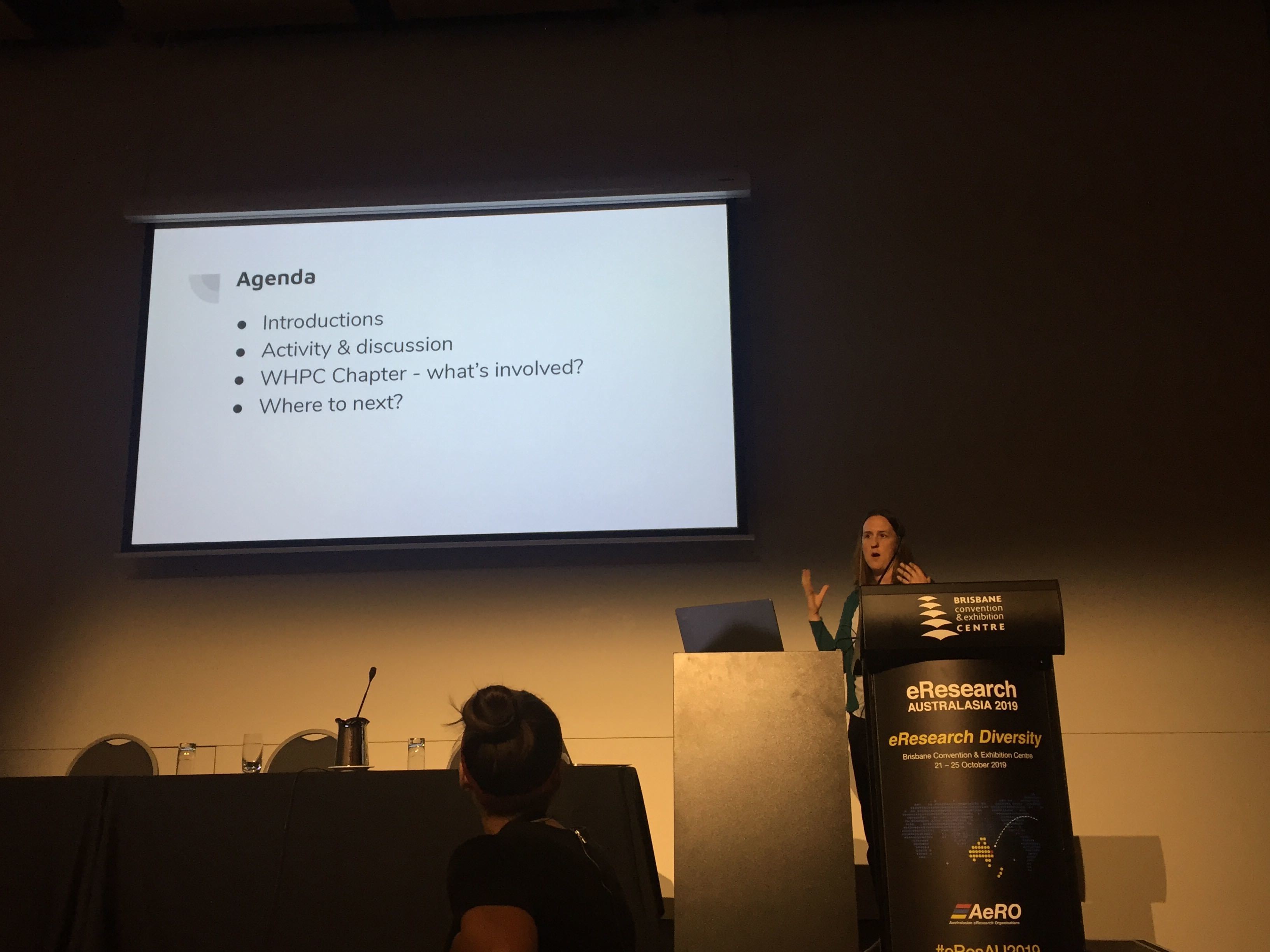 Jana Makar from NeSI leading the BoF at eResearch Australasia 2019 in Brisbane, Australia. NeSI WHPC eResearch Australasia 2019