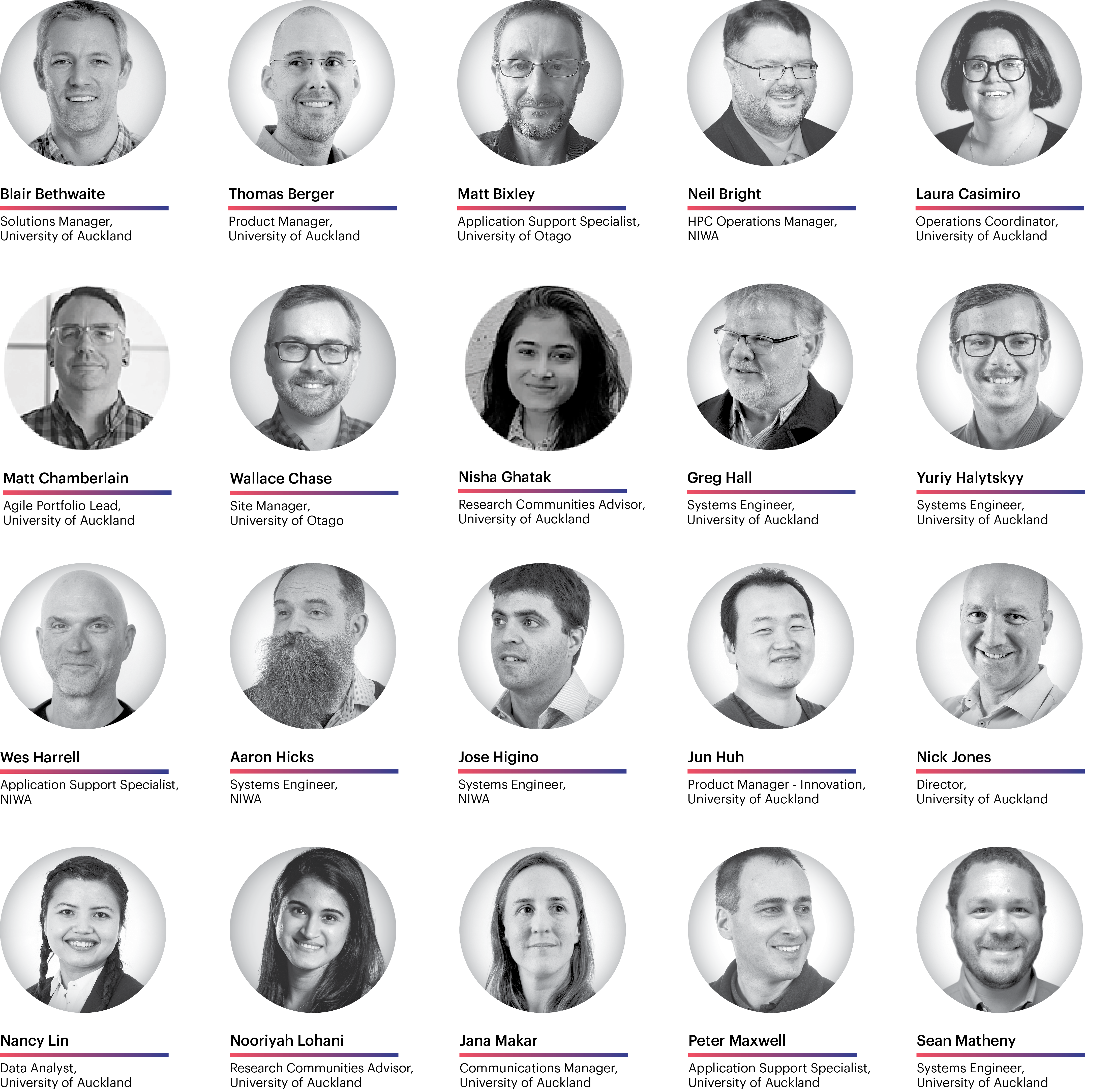 NeSI Team photos. Last names from A to M.