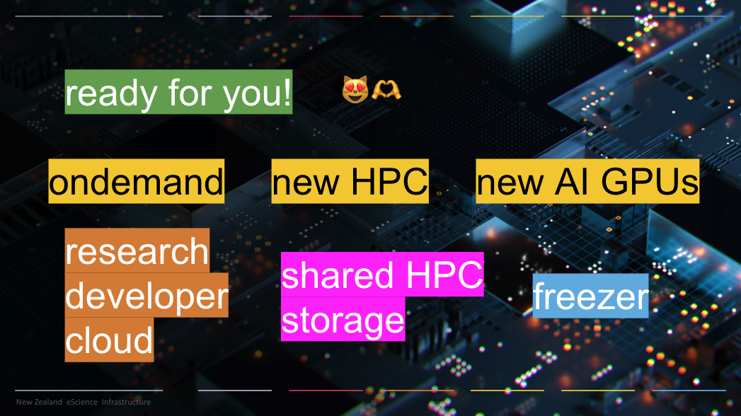 a list of the new services coming online through NeSI's new platforms.