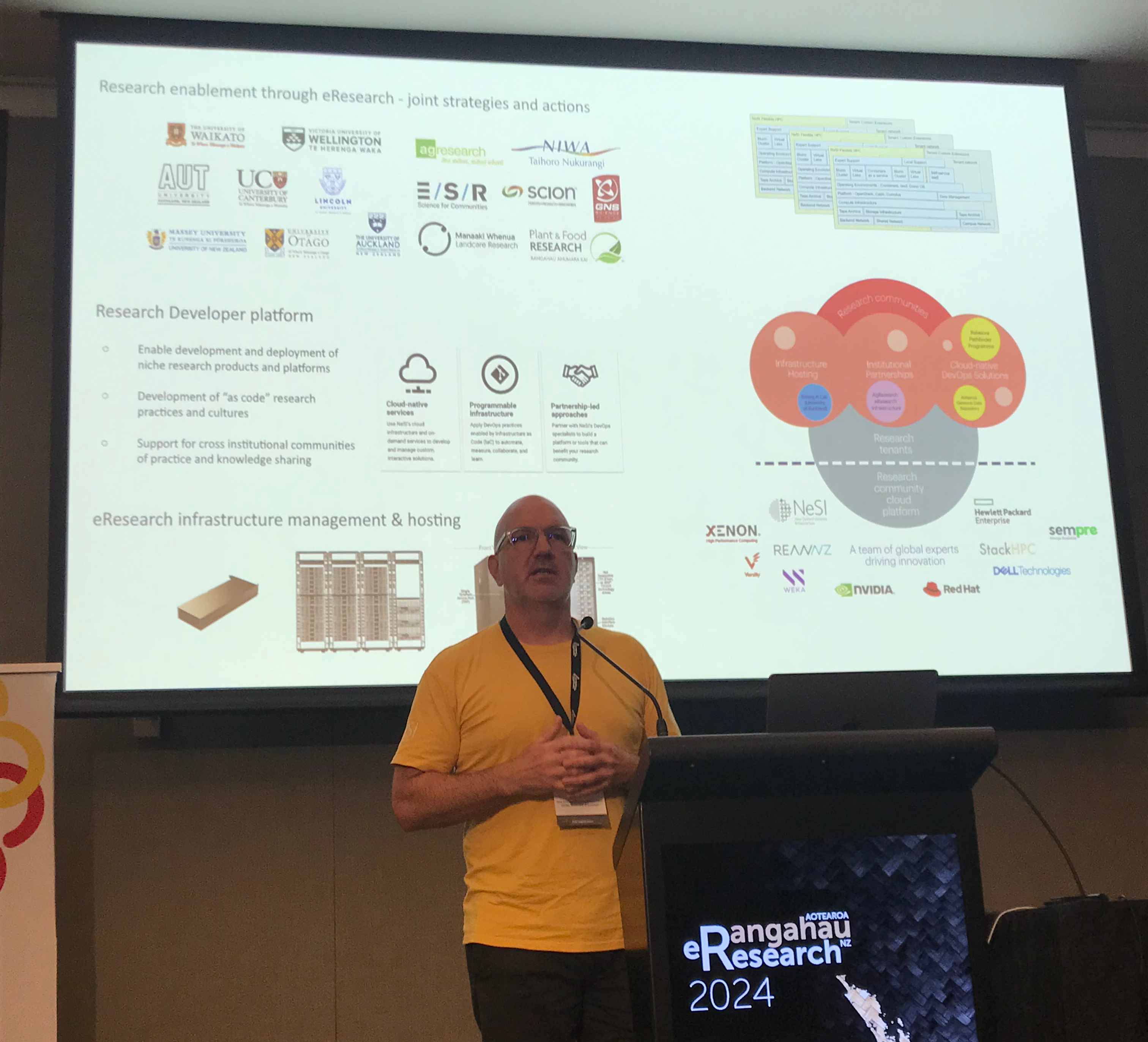 NeSI Director Nick Jones sharing news of the new platform refresh at the eResearch NZ 2024 Conference.